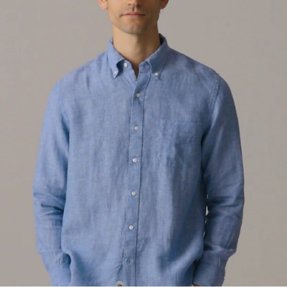 J CREE Cotton Linen Blend Slim Long Sleeves Mens Shirt | XL